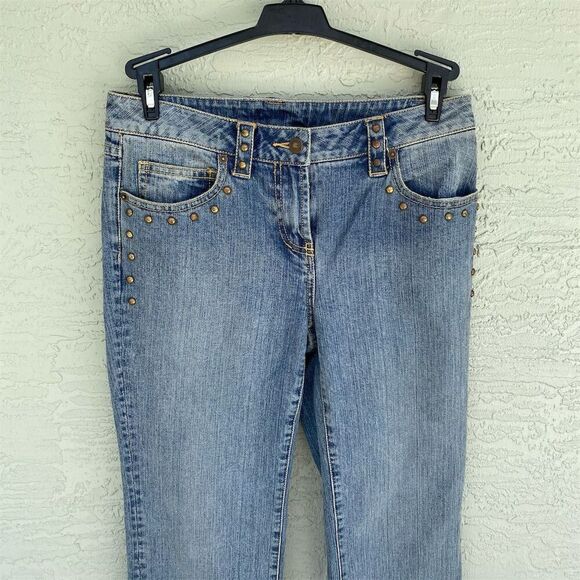 INC Women's Light Wash High-Rise Straight Jeans Size 6 Blue Studded - Picture 8 of 9